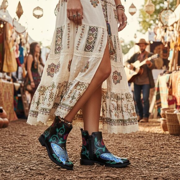 Hand Painted Colorful Butterfly Ankle Boots 8.5 - Picture 11 of 11